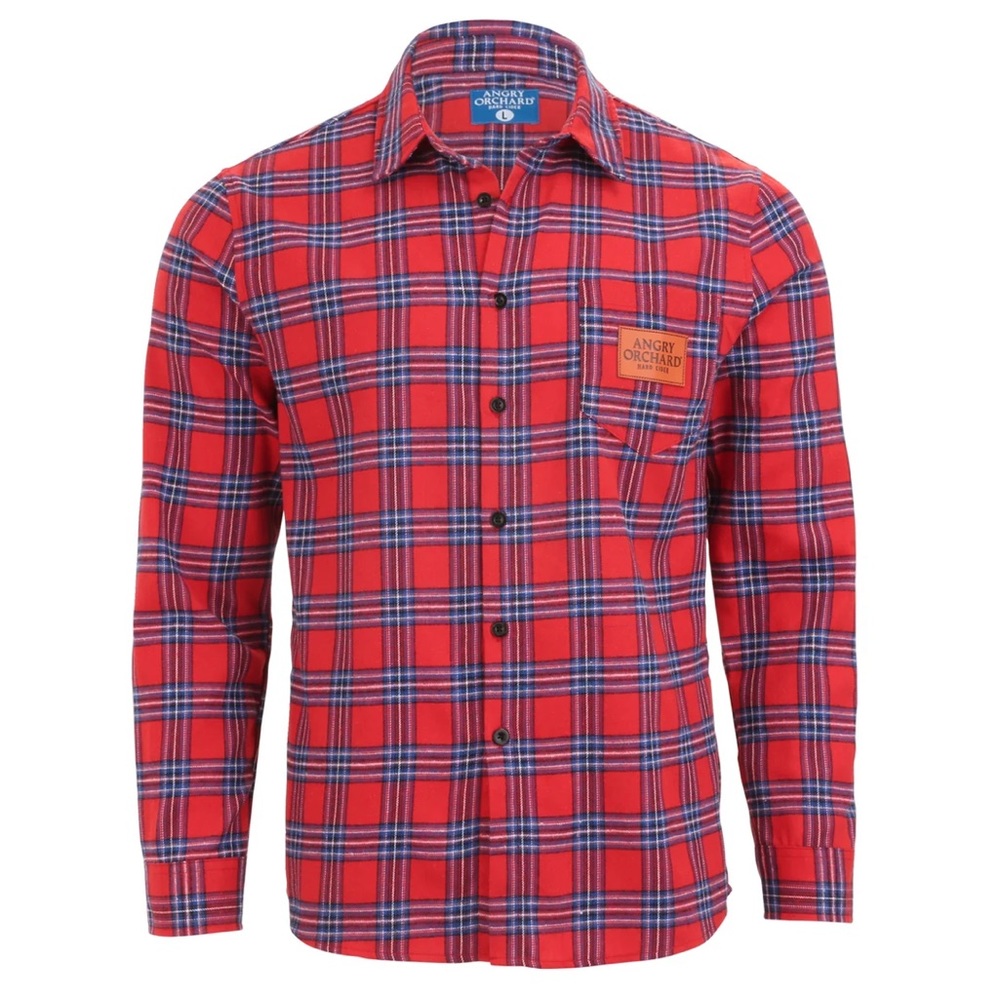 NEW Angry Orchard Hard Cider Plaid Flannel Logo Button Down Shirt
